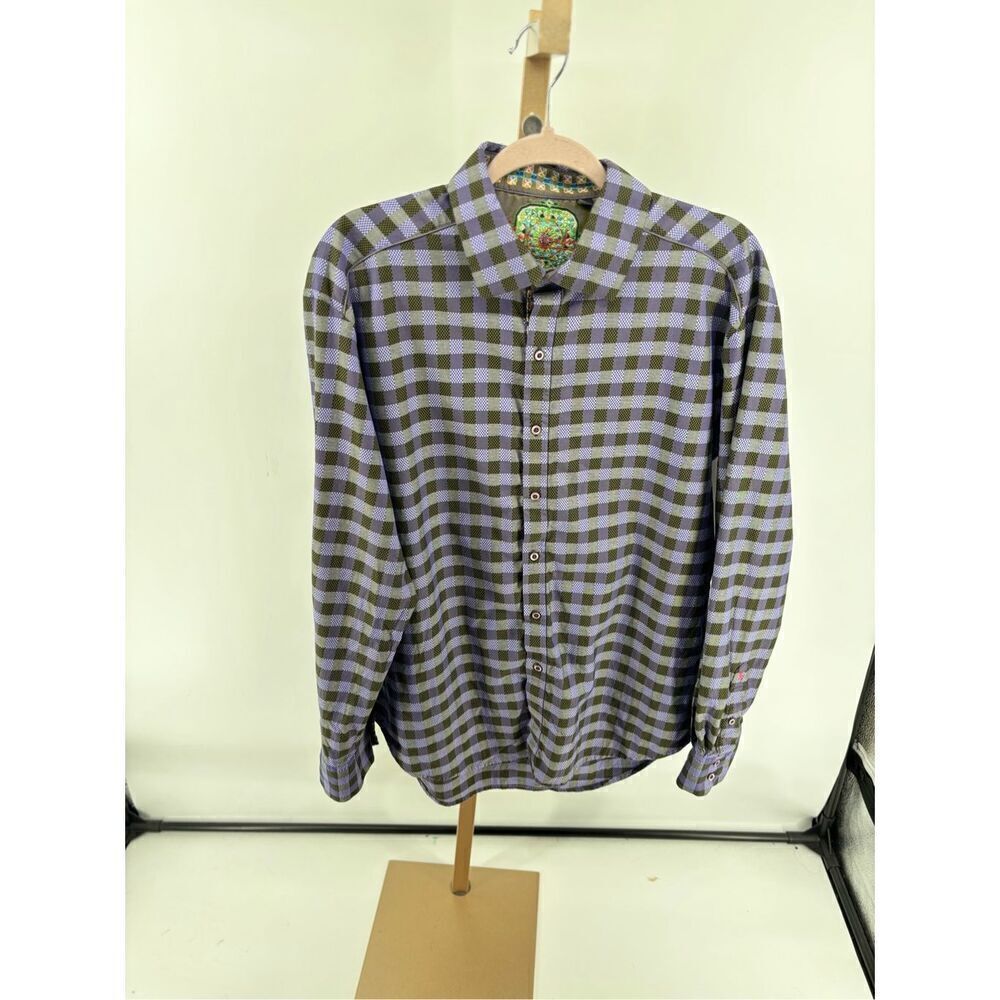 Robert Graham Purple Black Check Button Front Shirt Men XL Flip Cuff